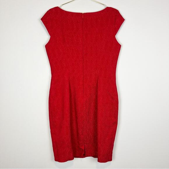 Kay Unger Red‎ Textured V-Neck Cap Sleeve Sheath Dress Size 14 - Picture 8 of 12